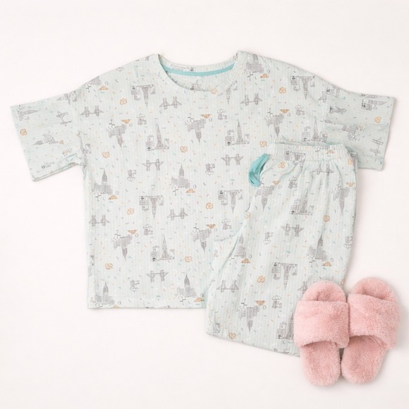 Cuddl Duds Other - Cuddl Duds Super Soft & Cozy Cityscape 2 Piece Pajamas (LG)‎ Pants Tee Summer